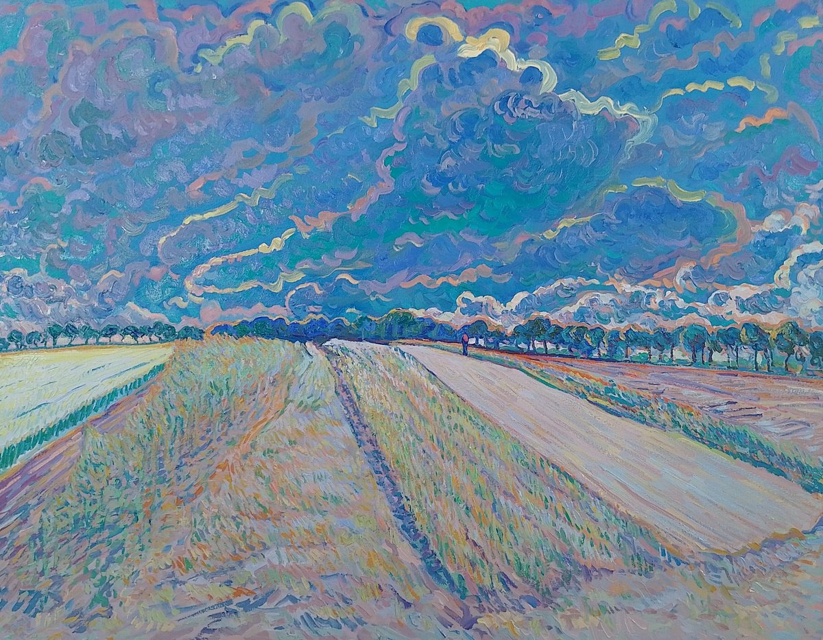 Impressionistic Landscape Oil Painting By Nigel Dickerson, 36 X 28", Gathering Rain Clouds., Original Artwork