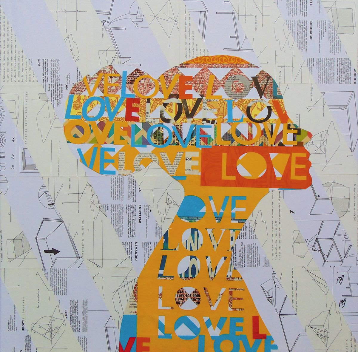 Urban And Pop Portrait Collage By Manel Villalonga, 24 X 24", 169 Love, Original Artwork