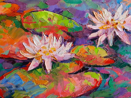 Painting original Water Lilies - Sunset