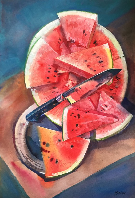 Still life with watermelon. Red fruit