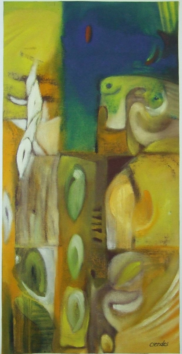 Abstract Oil Painting By Csaba Csendes, 11 X 23, The Old Man And The Sea., Original Artwork