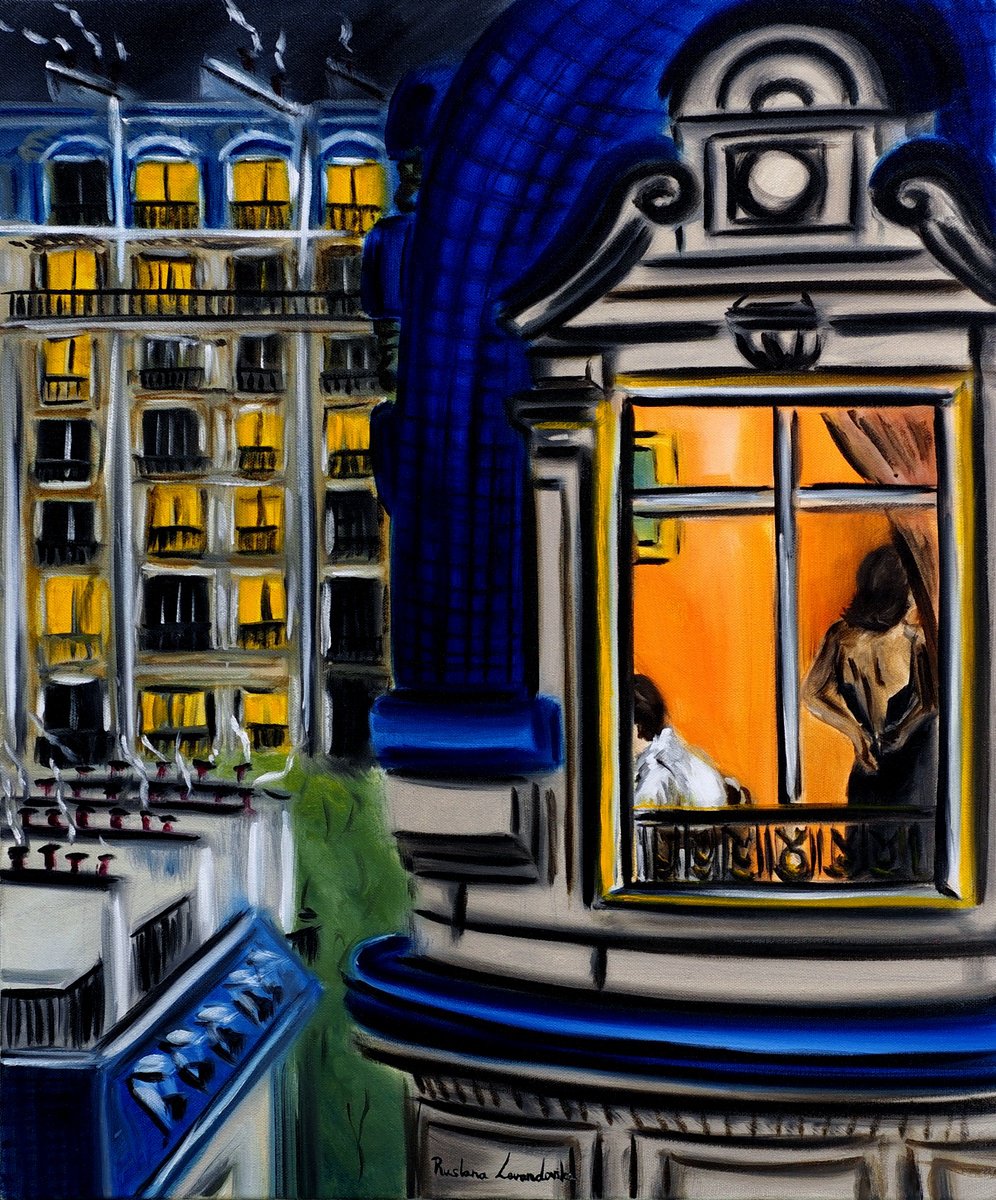 Impressionistic Cityscapes Oil Painting By Ruslana Levandovska, 20 X 24", Parisian Nights, Original Artwork