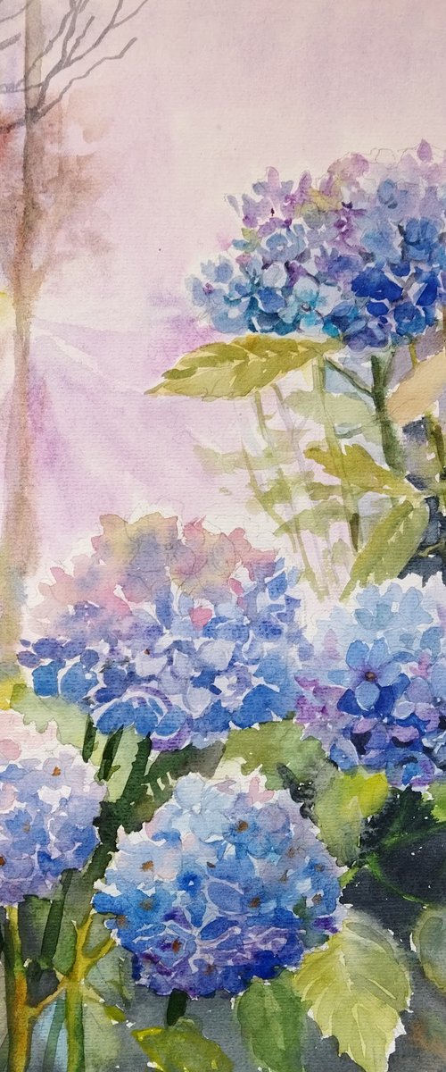 Blue Hydrangeas flowers by Ann Krasikova