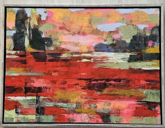 Poppies in Passing. Large abstract landcape