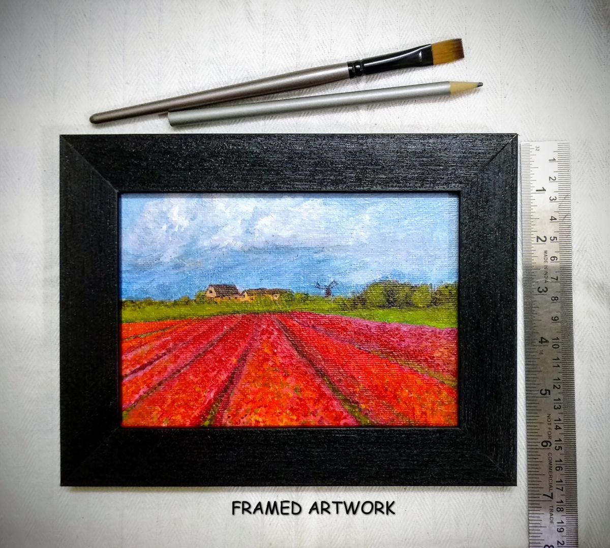 Miniature Tulip landscape painting of Tulip Farm (5x 7) acrylic on canvas by Asha Shenoy