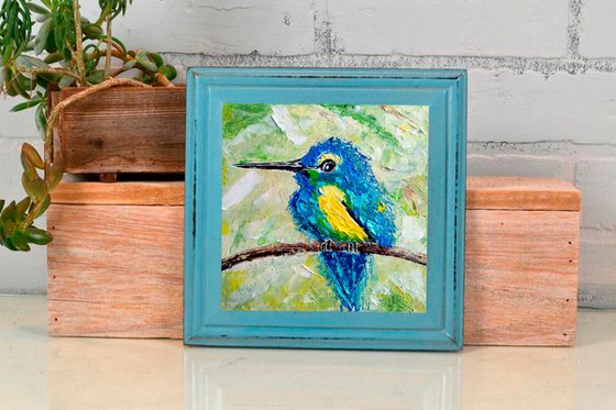 Hummingbird Painting Original Art Bird Artwork Mini Wall Art