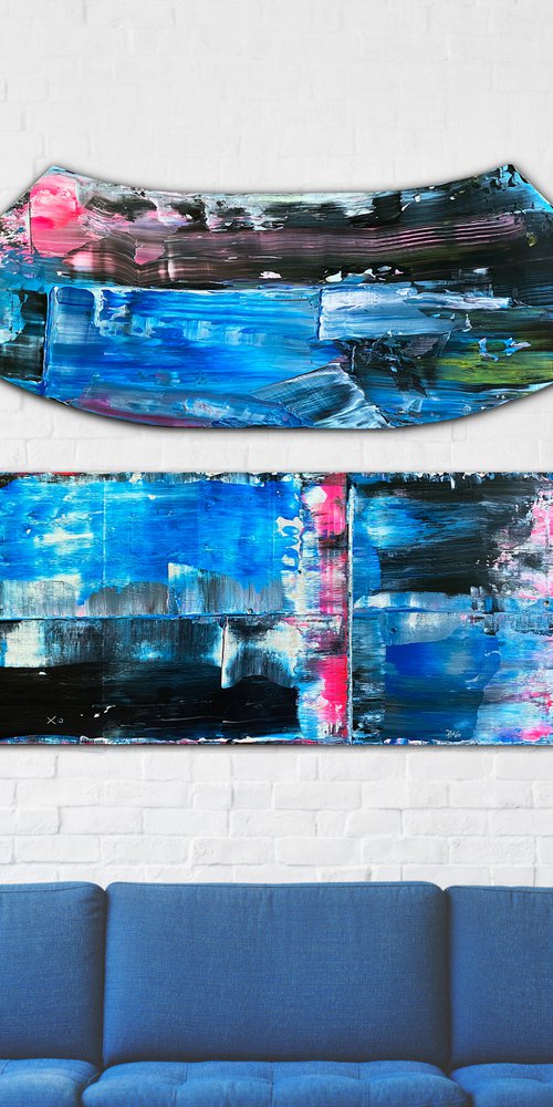 Sturm Und Drang - Original PMS Abstract Acrylic Painting Diptych On Recycled Wood and Wooden Desk Panels - 48" x 40" by Preston M. Smith (PMS)