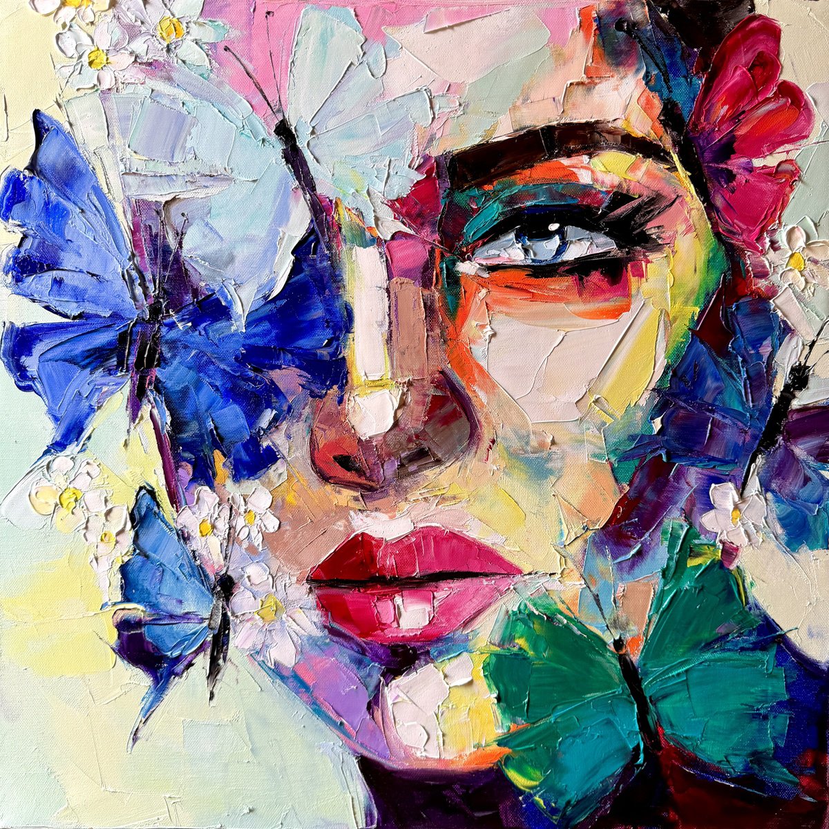 Expressive Oil Painting , Behind The First Bloom By Lina Redford, 20 X 20, Artwork For Sale On Artfinder