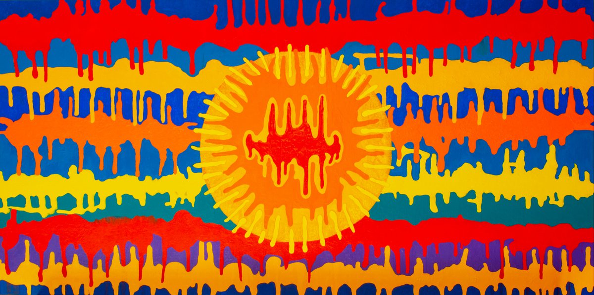 Organic Abstract Acrylic Painting By Josephine Window, 48 X 24", Sunshine And Blue 2, Original Artwork