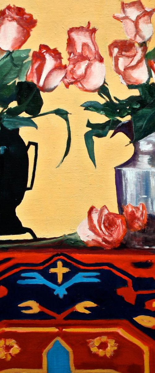 Supermarket Roses & Sarah's Persian Rug by Gray Jacobik