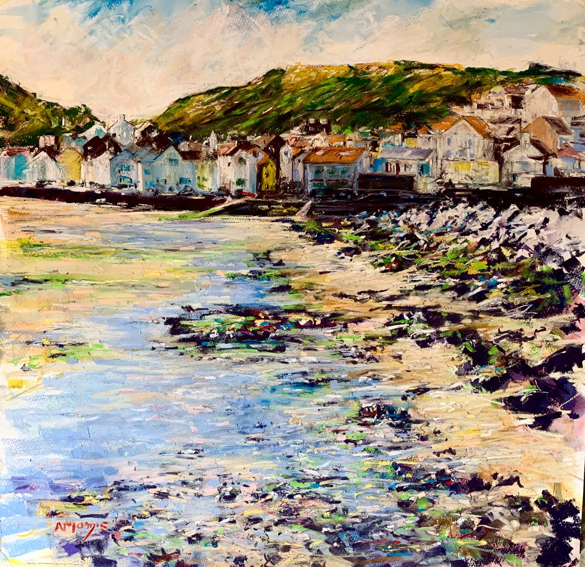 Impressionistic Landscape Drawing By Andrew Moodie, 20 X 20, Foreshore Light, Staithes, Original Artwork