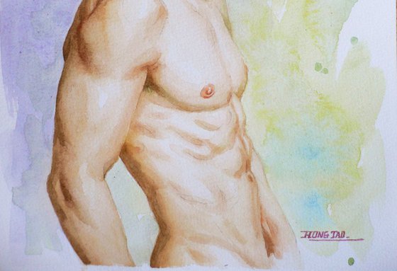 original watercolour painting  artwork male nude on paper#16-8-24