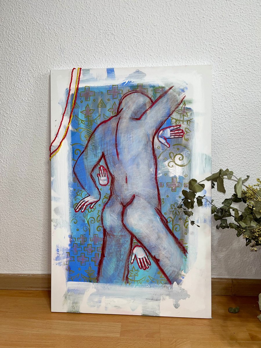 Naive Portrait Painting By Yuliia Chaika, 24 X 36", Contact With The Invisible, Original Artwork