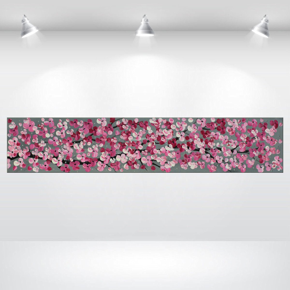 Abstract Botanical Acrylic Painting By Edelgard Schroer, 39 X 8, Sakura, Original Artwork