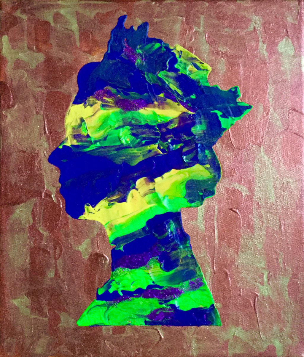 Purple metallic, yellow, gold metallic, bronze, Queen #34 Abstract Queen Elizabeth on gold... by Olga Koval