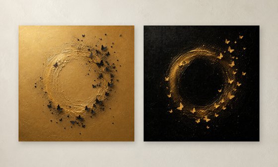 Abstract Gold and Black Butterfly Set