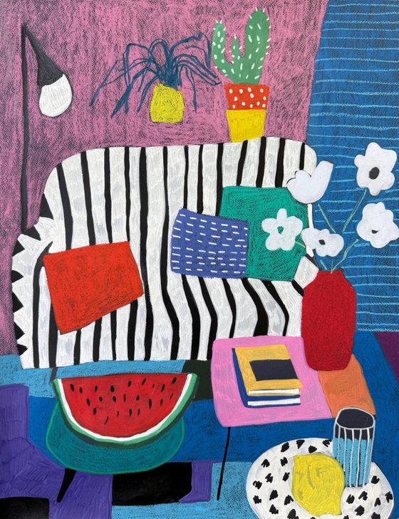 Striped interior with plants