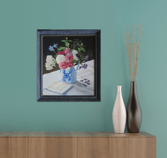 Roses in Blue and White Jug