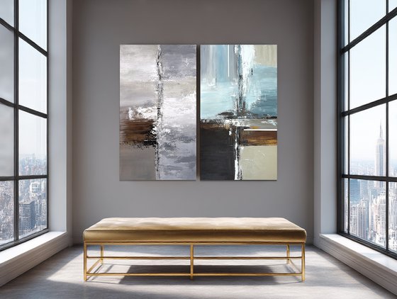 Parallel Balance Large Abstract Diptych