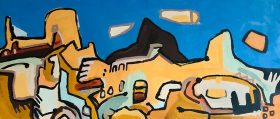 Landscape painting. View of the hills