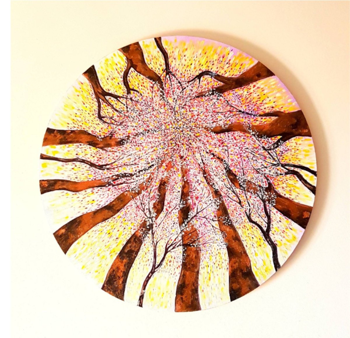 Impressionistic Landscape Oil Painting By Marian Gorin, 24 X 24", Sakura Tondo, Original Artwork