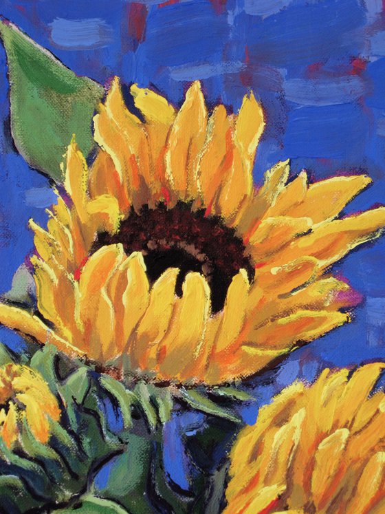 Sunflowers in a Red  Vase