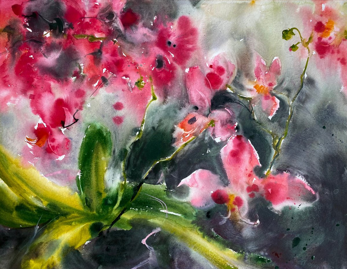 Orchids 3 - original floral watercolor by Anna Boginskaia