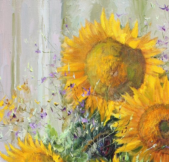 Sunflowers in a basket