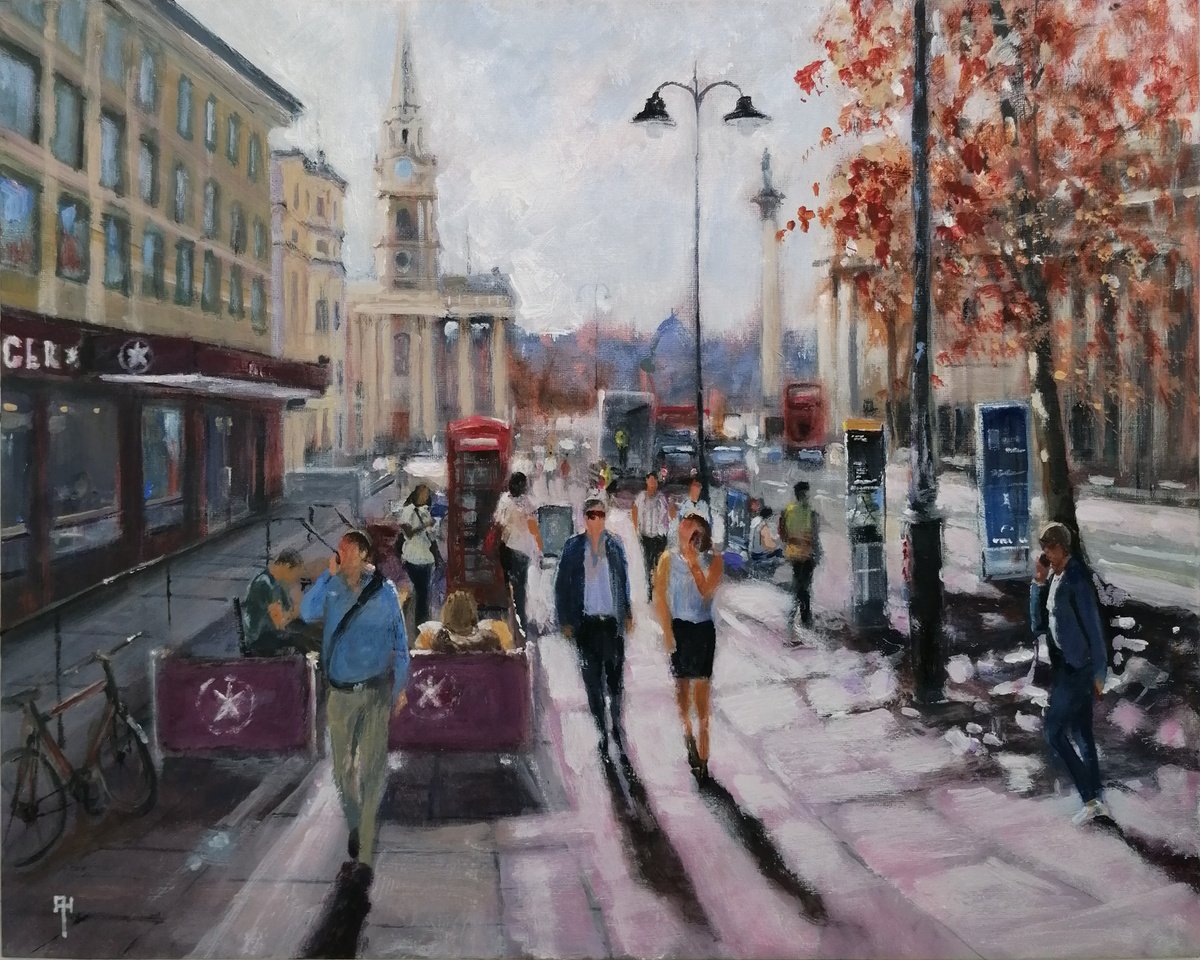 Impressionistic Cityscapes Acrylic Painting By Alan Harris, 20 X 16, St Martins Lane, London, Original Artwork