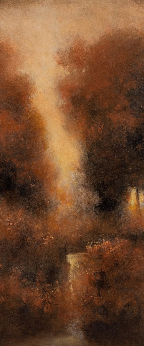 Autumn Dream 201112, Monet style impressionist red tree autumn colors by Don Bishop