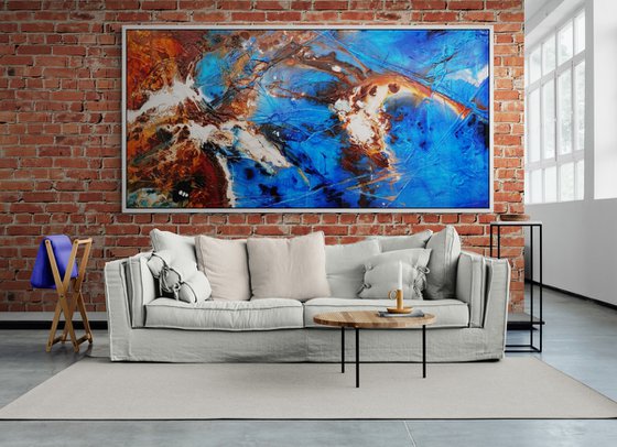 Rusted Blue Sugar 240cm x 120cm Blue Brown Textured Abstract Art