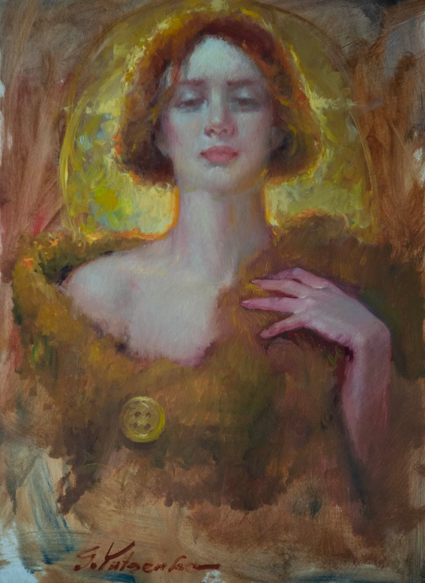 Impressionistic Portrait Oil Painting By Sergei Yatsenko, 18 X 24", In A Warm Light, Original Artwork