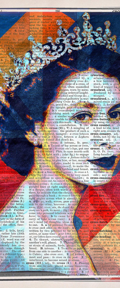 Queen Elizabeth II - The Union Jack 3 - Collage Art on Large Real English Dictionary Vintage Book Page by Jakub DK - JAKUB D KRZEWNIAK