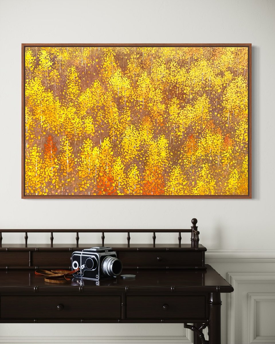 Impressionistic Landscape Oil Painting By Volodymyr Smoliak, 35 X 24", Golden Autumn, Original Artwork