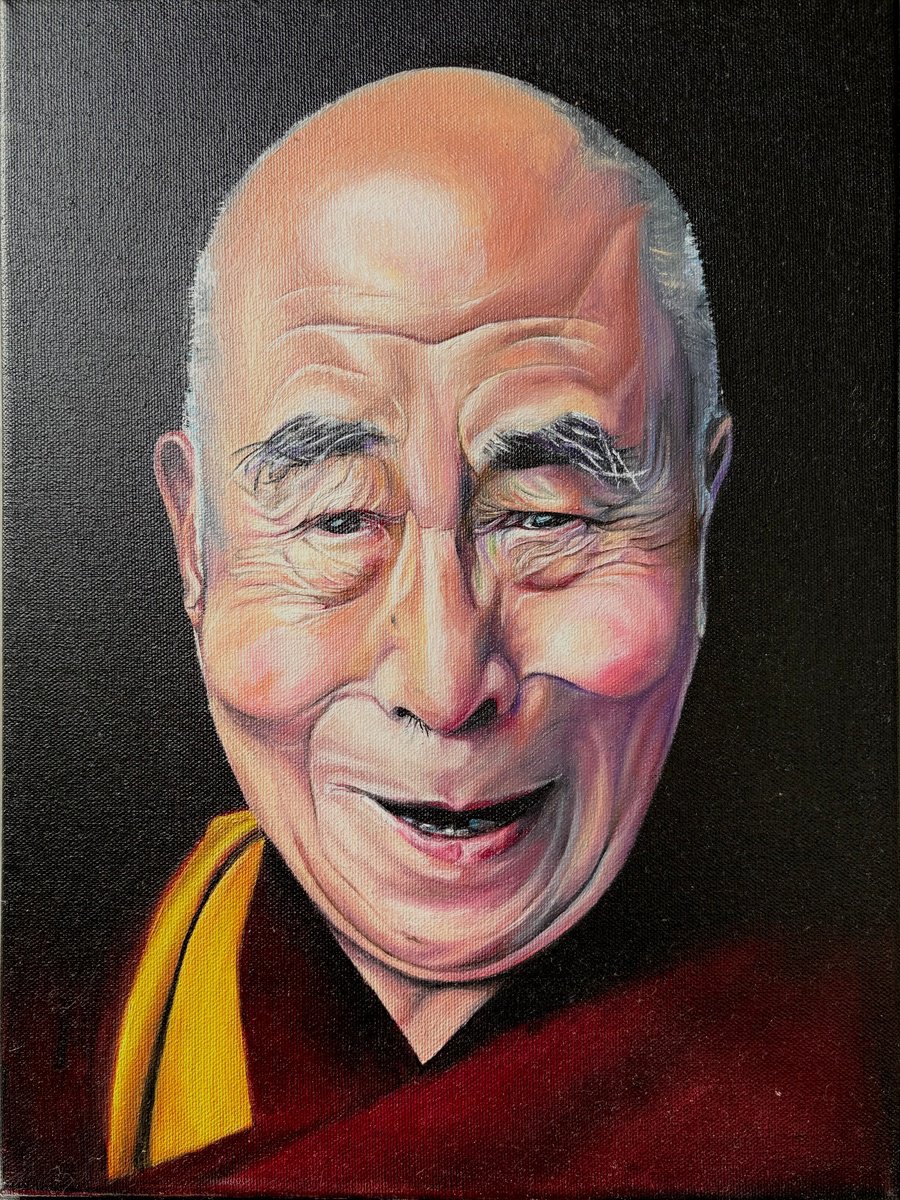 Photorealistic Oil Painting , Dalai Lama By Anastasiya Kostyuk, 12 X 16, Artwork For Sale On Artfinder