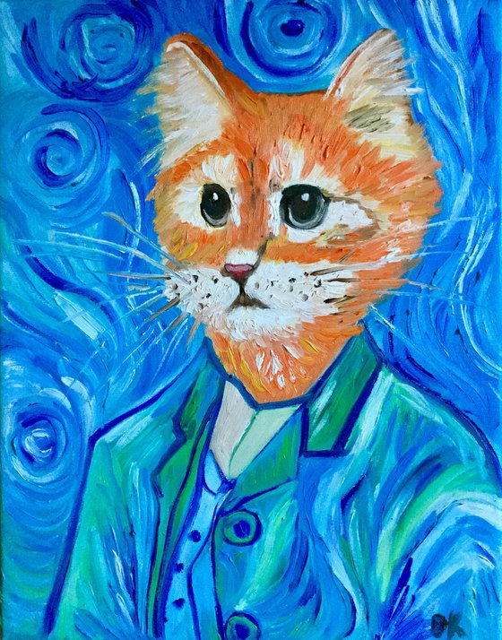 Ginger Cat inspired by Van Gogh Present idea  for cat lovers, FELINE ART