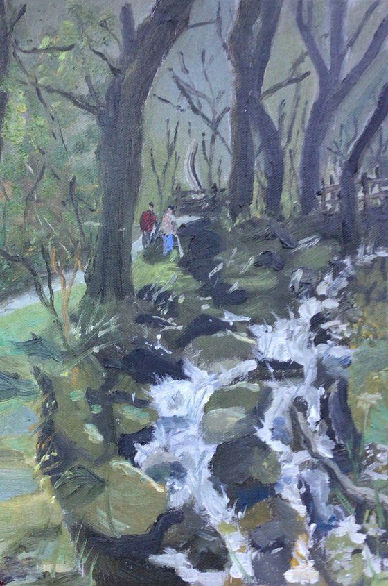 Mountain waterfall painting