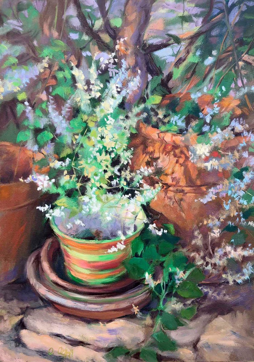 Impressionistic Botanical Oil Painting By Procach Olesia, 20 X 28", Fallopia, Original Artwork