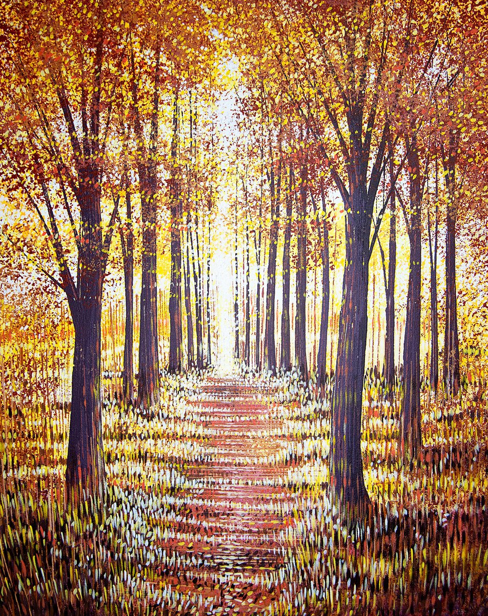 Impressionistic Landscape Acrylic Painting By Marc Todd, 24 X 30", Light Through Autumn Trees, Original Artwork