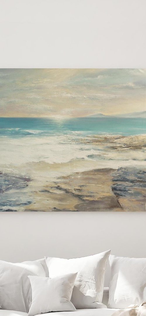 "Seashore" Blue seascape oil art by Mary Amur
