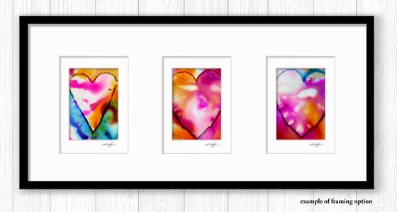 Heart Collection 30 - 3 Small Matted paintings by Kathy Morton Stanion