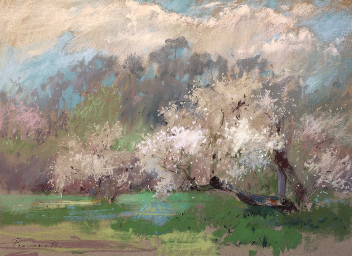 Impressionistic Pastel Drawing , Clouds Here And There By Victoria Ramanovich, 28 X 20, Artwork For Sale On Artfinder