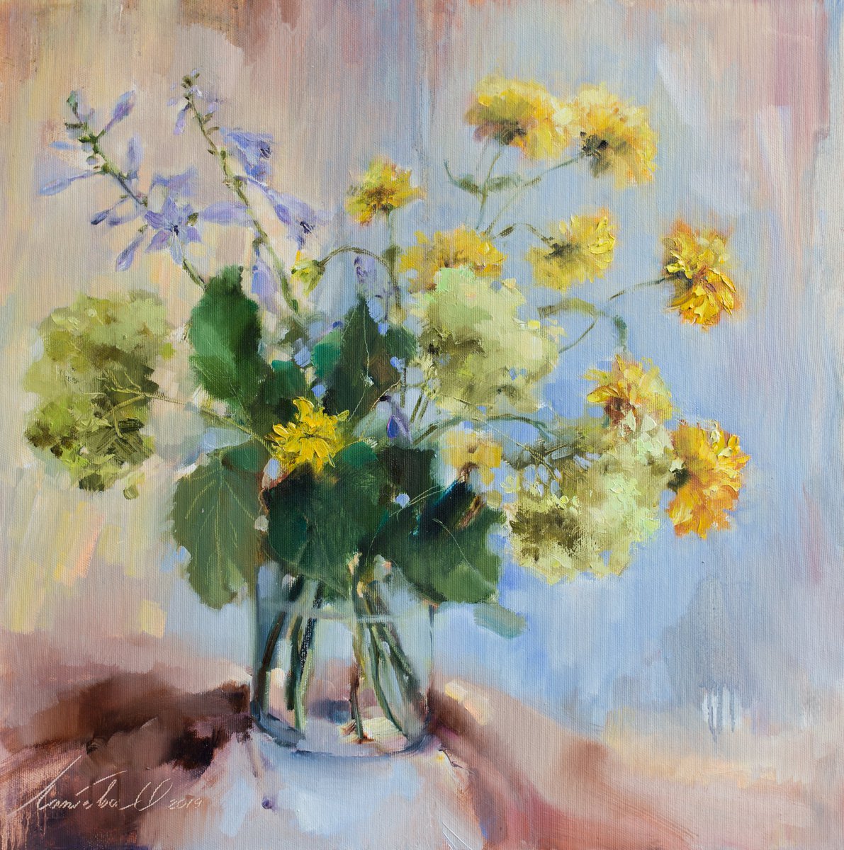 The sun is made up of flowers on my canvas by Olha Laptieva