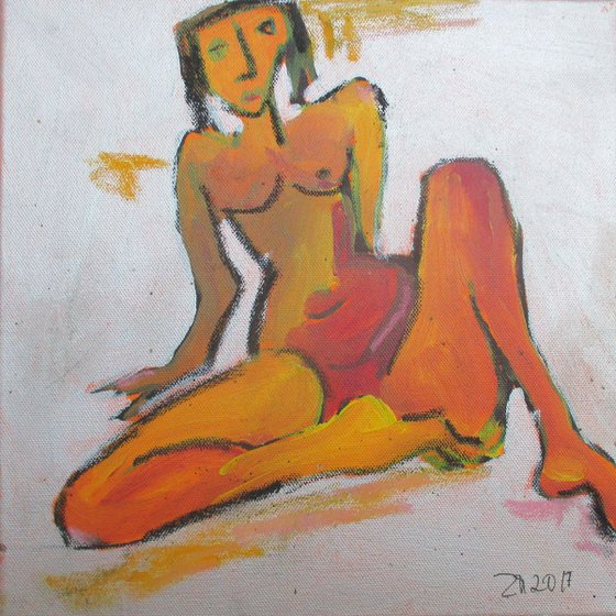 expressive nude on canvas acryl mixed media 11,8 x 11,8 inch