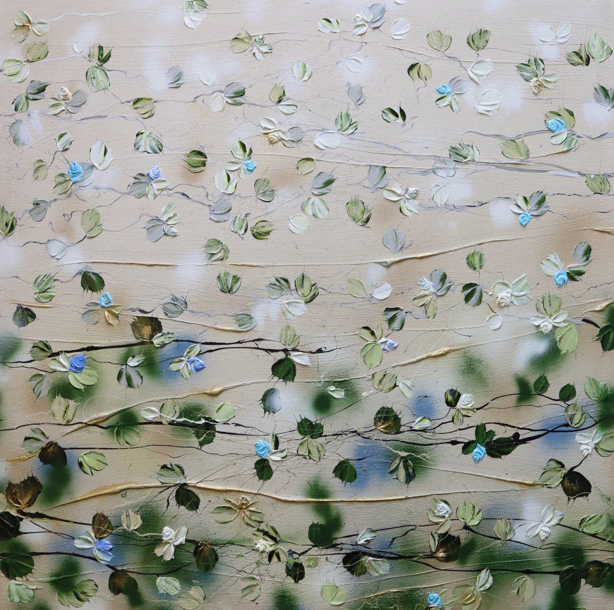 Impressionistic Botanical Acrylic Painting By Anastassia Skopp, 39 X 39, Flower Sonata, Original Artwork