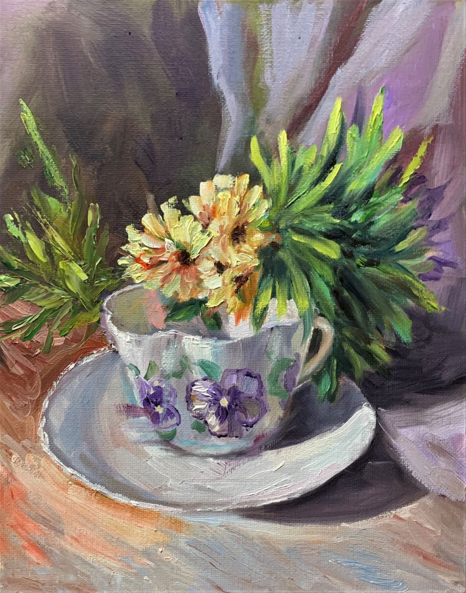 Teacup and flowers. by Vita Schagen