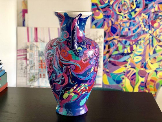 Blue Glitter Vase