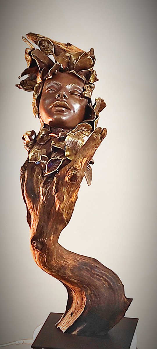 Surrealistic Portrait Sculpture By Elena Kraft, 11 X 26, Magnolia, Original Artwork