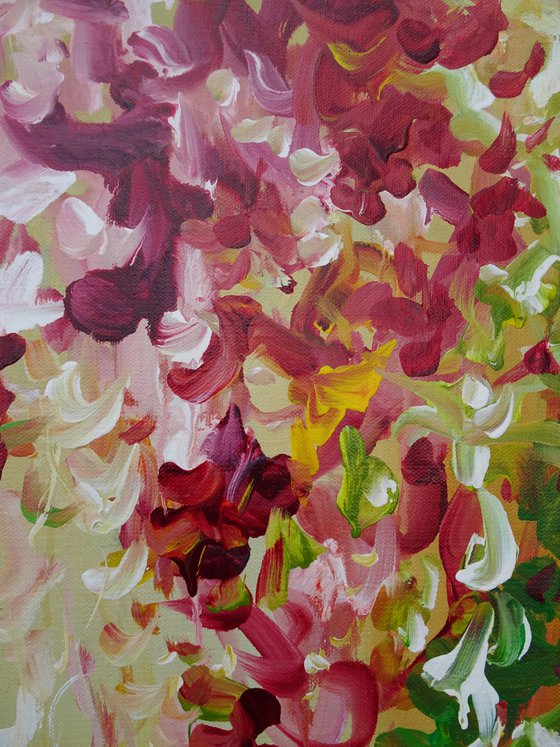 Abstract Tropical Flowers. Floral Garden. Abstract Red Floral Original Painting on Canvas 46x61cm Modern Art