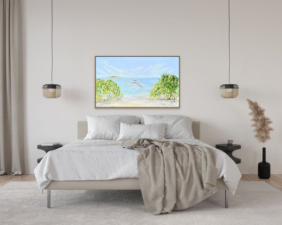 OCEAN VACATION. Seascape Painting of Tropical Beach